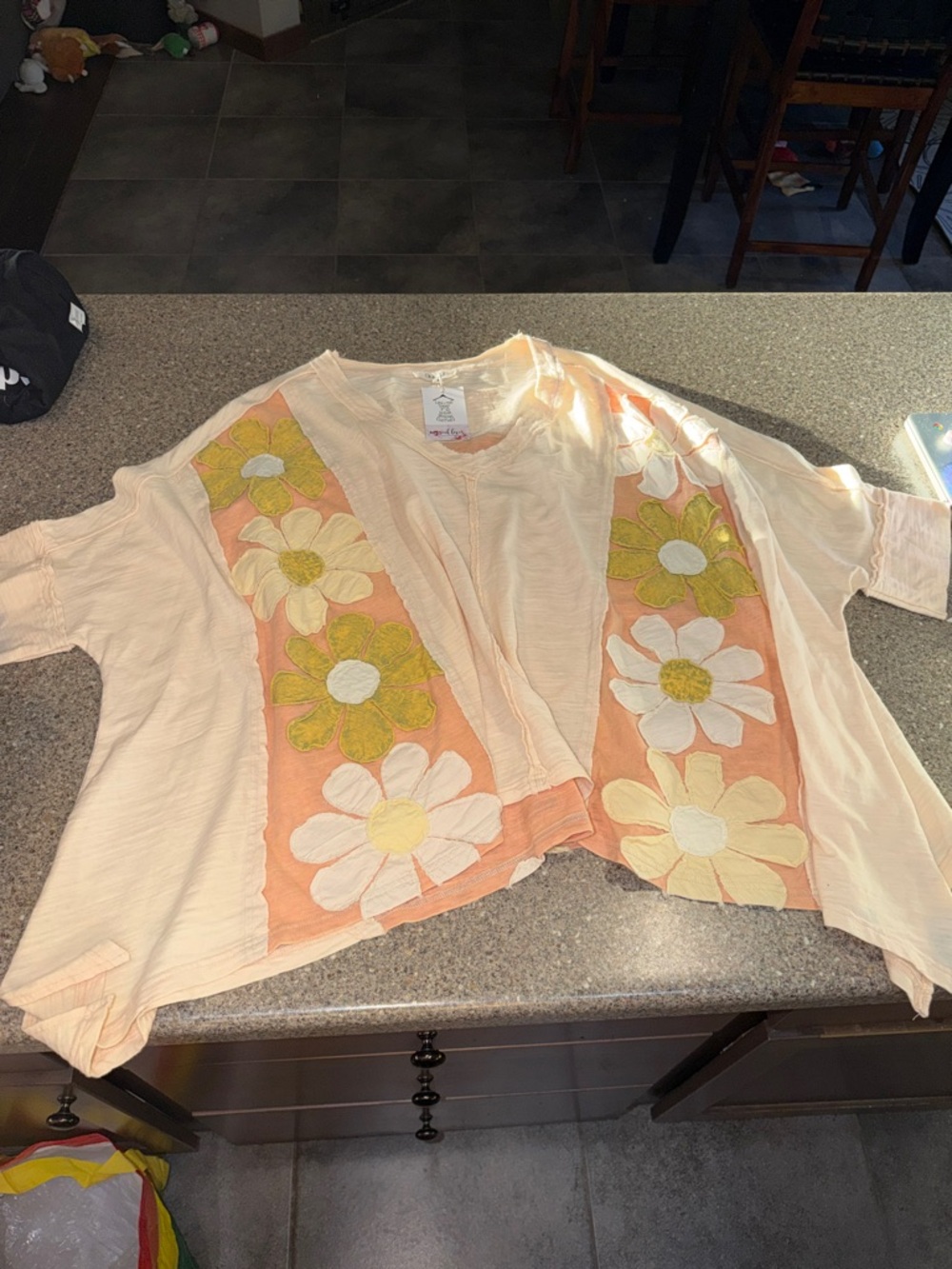 Oli & Hali Peach Floral Appliqué Loose top